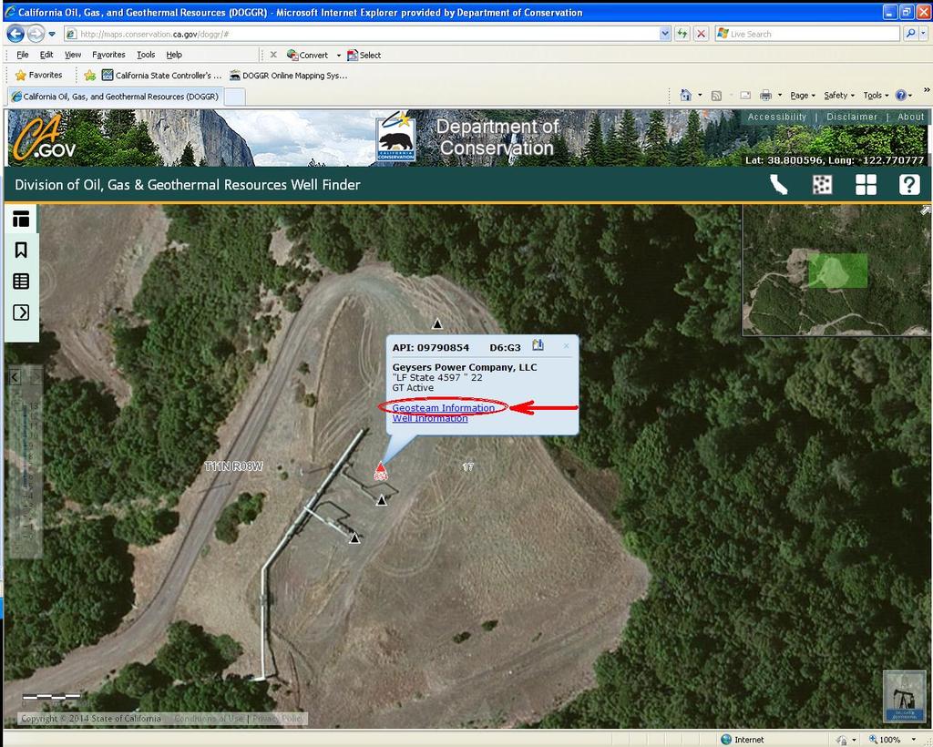 Figure 4: The location of Geysers Power Company, LLC s LF State 4597 22, a new injection well When the user zooms-in on these