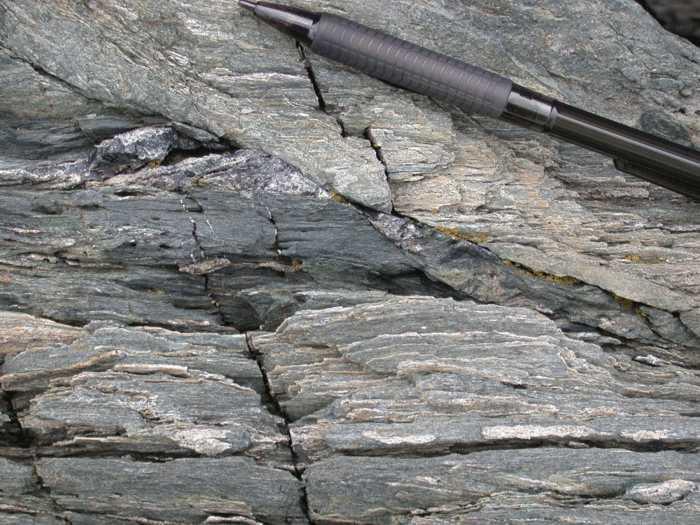 290 million years ago: Late Carboniferous Period Figure 11. Detail of the fault which cuts across the photograph from upper left to lower right.