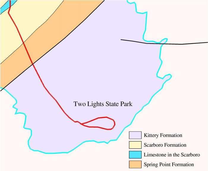 Map from Berry and Hussey, 1998 420 million years ago: Silurian Period All the rocks at Two Lights State Park belong to a single geologic formation.