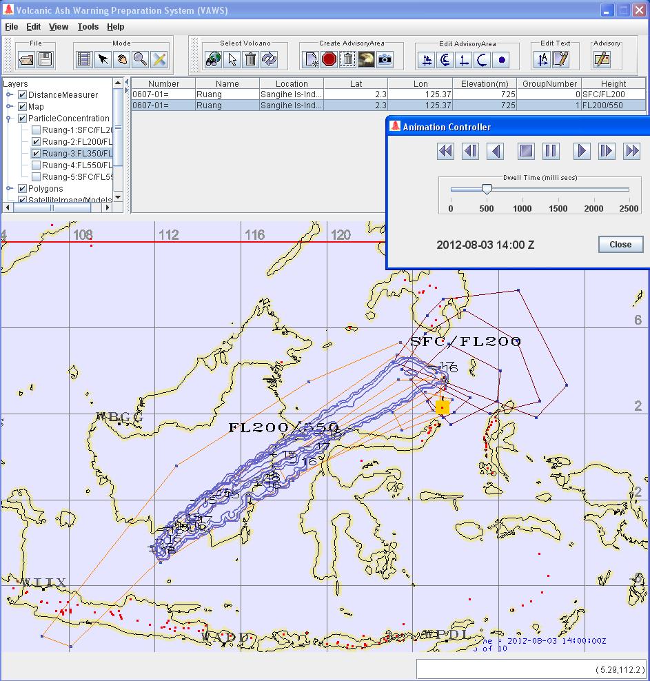Volcanic Ash Warning Preparation System (VAWS) Interactive user interface to streamline preparation of volcanic ash warnings Integrated environment for display of satellite, dispersion