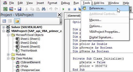 dll', ki smo jo med samim programiranjem že dodali na seznam referenc. Če je program SAP2000 verzije 15 nameščen na računalniku, se omenjena knjižnica poišče in doda samodejno.