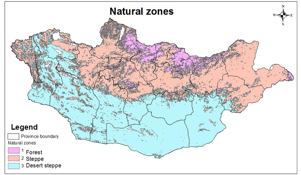 Agro-ecological zones identified Example in Mongolia Drought mapping was made combined by 3 regions