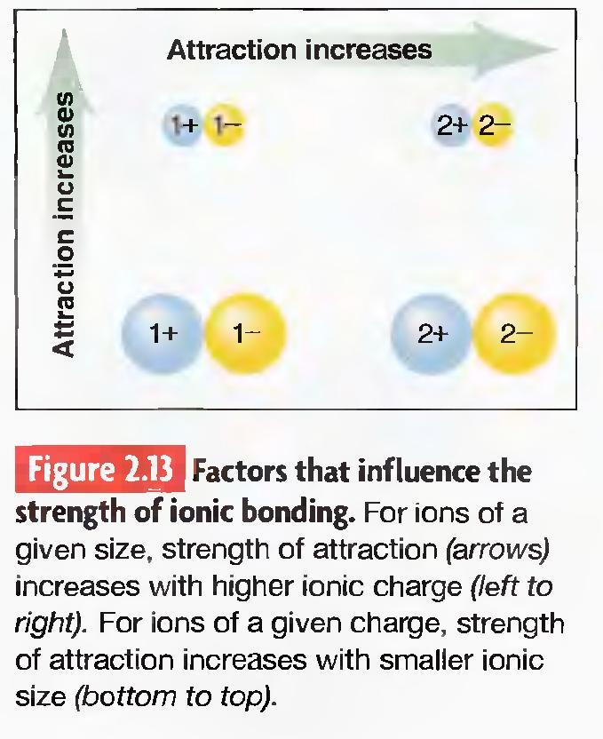 Smaller ion attract (or repel) each other more strongly than larger ions, because their charges