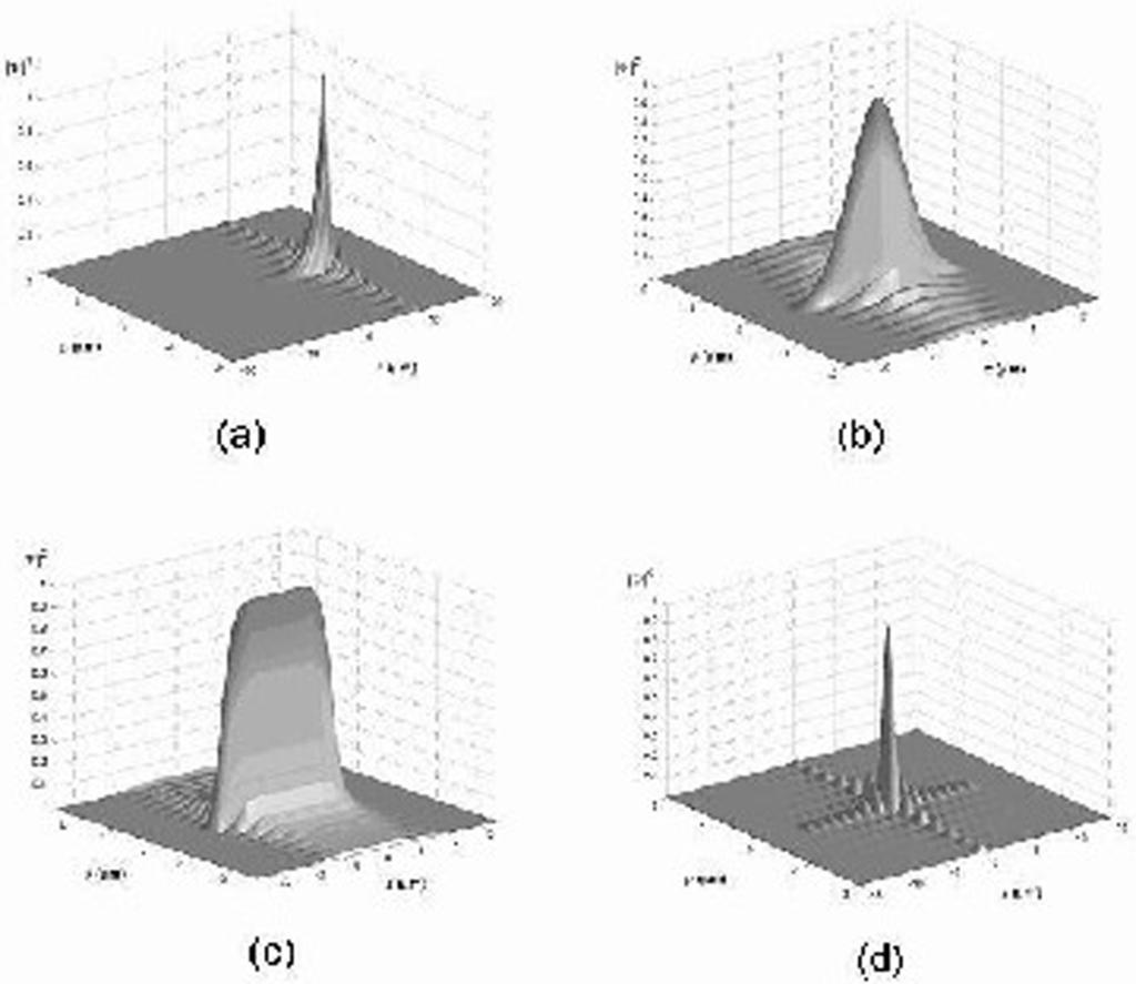 Localized Waves: A Review 335 FIGURE 39 Frozen Waves with the on-axis longitudinal field pattern chosen as (a) exponential, (b) Gaussian, (c) super-gaussian, and (d) zero-order Bessel function.
