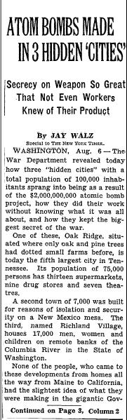 7th, 1945) describing the hidden cities where the