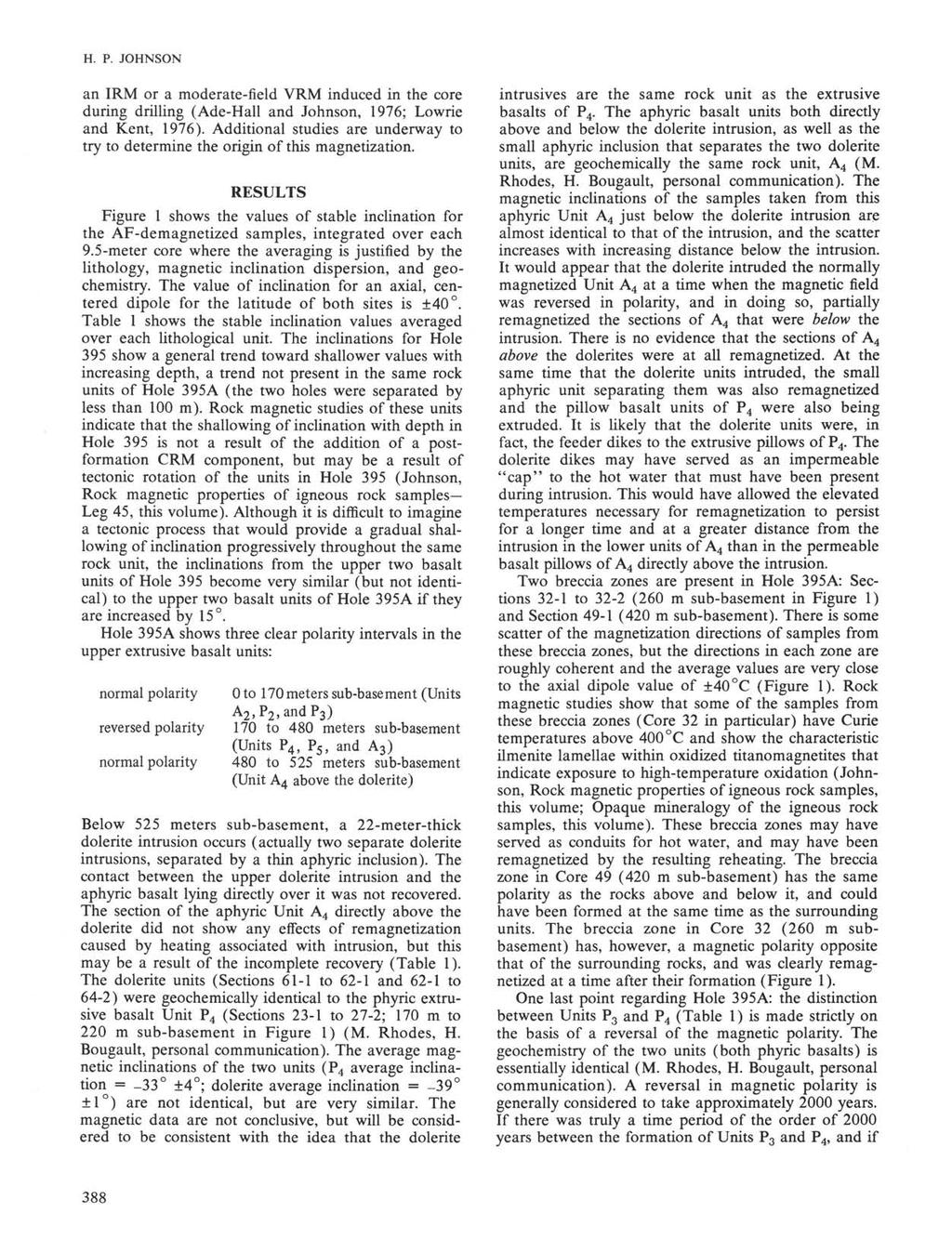 H. P. JOHNSON an IRM or a moderate-field VRM induced in the core during drilling (Ade-Hall and Johnson, 976; Lowrie and Kent, 976).