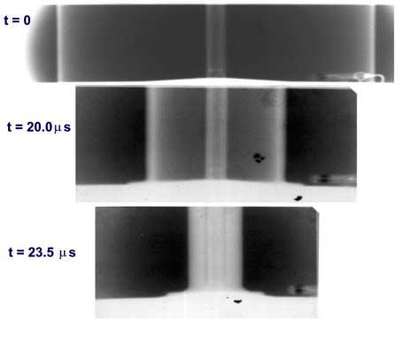 Radiograph of liner implosion Initial 1-mm thick Aluminum liner Flash xrays Side-on view of liner moving