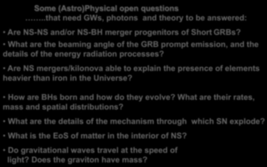 Some (Astro)Physical open questions.