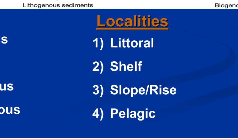 Littoral 2) Biogenous 2) Shelf 3)