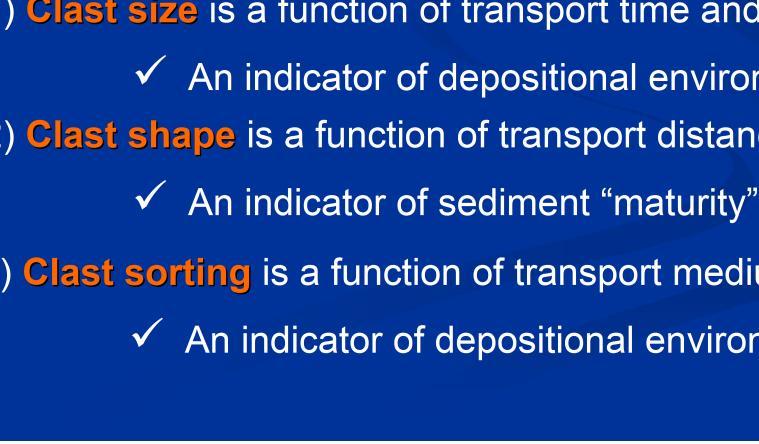 of depositional environment 2) Clast shape is a
