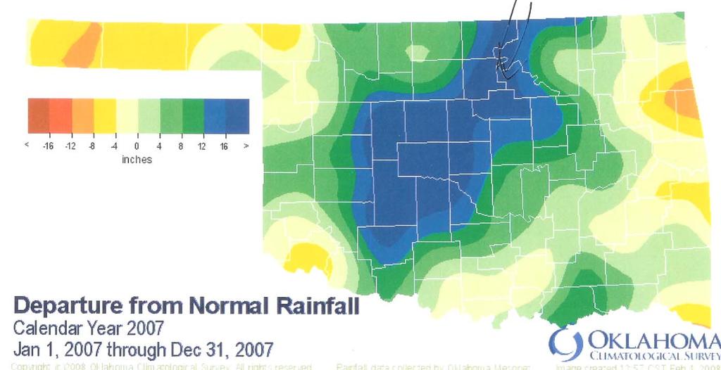 The annual rainfall is 18 inches lower than normal.