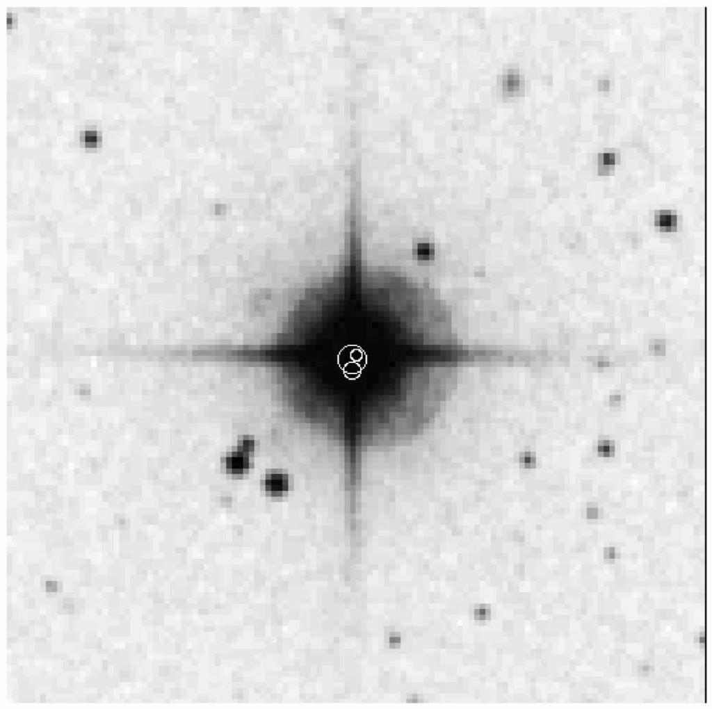 1388 MORGAN & GARCIA Fig. 1. HD 154791 and PSPC and HRI X-ray positions, superposed on the Digitized Sky Survey image (red filter).