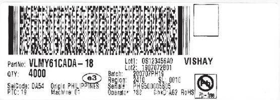 BAR CODE PRODUCT LABEL A E D B C 20613 A. Type of component B. Manufacturing plant C. SEL - selection code (bin): X = color group D.