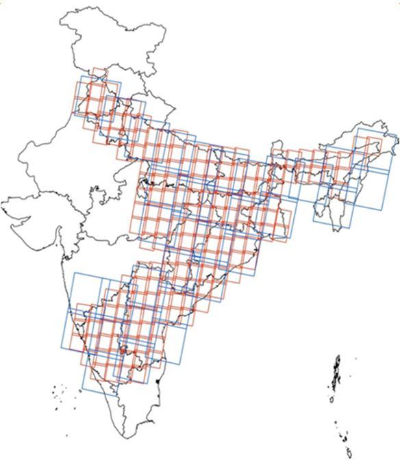 Satellite Data Radarsat-2 and RISAT-1Swath Coverage's over India Satellit e Radars at-2 Sens or Scan SAR Narro w B RISAT-1 MRS mode Sentine l -1 A Resol ution Swath Spectral Bands used 25m 300 km C