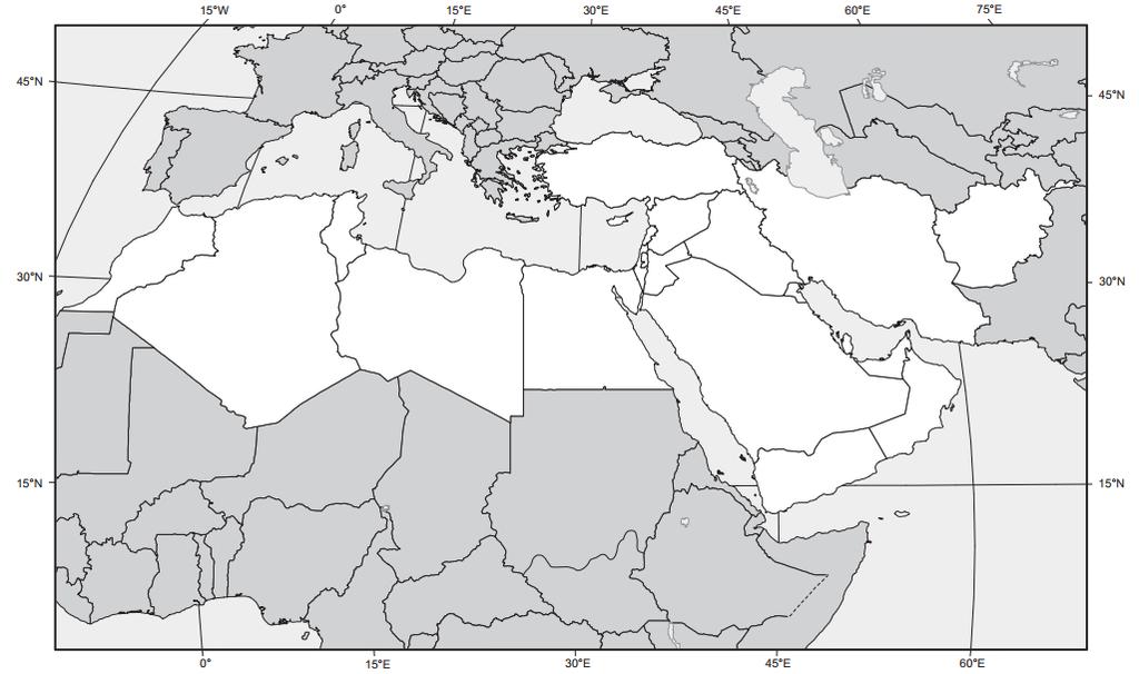 Map 9: North Africa and the Middle East Label the following: (Place numbers on map) 1. Algeria 8. Egypt 15. Libya 22. Morocco 29. Sudan 2. Tunisia 9. Armenia 16. Azerbaijan 23. Jerusalem 30. Cyprus 3.