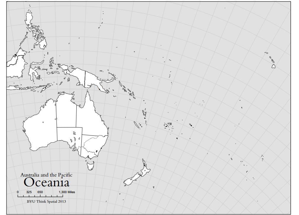 Map 12: Oceania Label the following and draw a circle around Micronesia, Melanesia, and Polynesia.