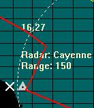 Figure 3: Radar Info The white X represents the center of the radar. The X will also be bracketed in red brackets (not visible in screen shots). Click on the center of the radar you wish to activate.