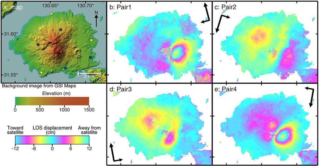 InSAR images from four observation directions 3-D displacement field retrieved from InSAR and comparison between InSAR