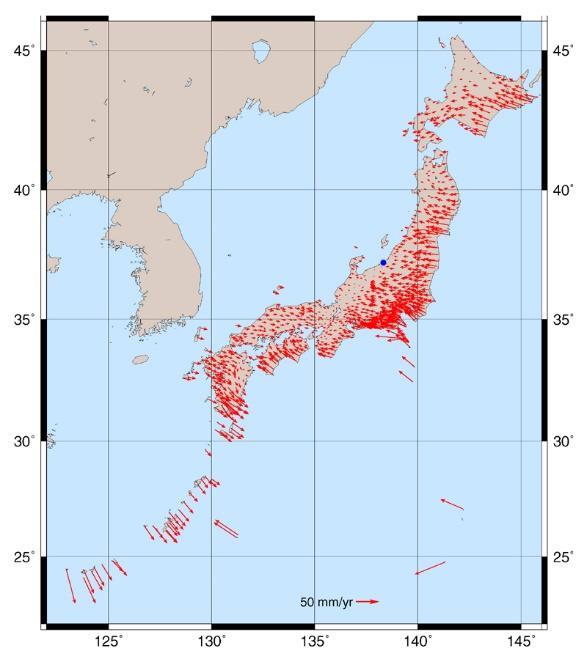 Baseline length (mm) Secular deformation by plate tectonics 1996-1999 Tobishima Naruko Secular crustal deformations have been observed by GEONET.