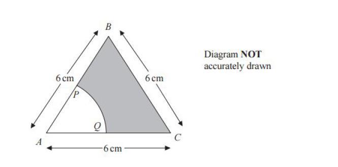 QUESTION 19 The diagram shows an equilateral triangle ABC with sides of length 6 cm.