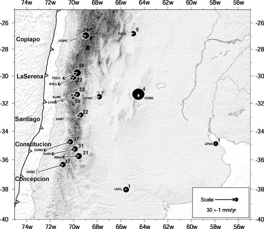 C. Vigny et al. / Physics of the Earth and Planetary Interiors 175 (2009) 86 95 91 Fig. 4. Central Chile and Argentina section. Dots show locations of GPS stations.
