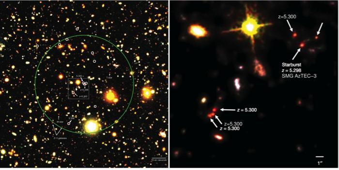 2x2 arcmin 2 Molecular Gas COSMOS/AzTEC-3 (z=5.3) # AzTEC-3: Most Distant Massive Starburst Galaxy 2010-13 (1.