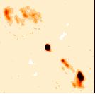 143 B.51 SDSS J151640.22+001501.8 Figure B.51: The 4 x 4 radio image (top) of SDSS J151640.22+001501.8 shows a bright core source and two diffuse lobes with various hot spots.