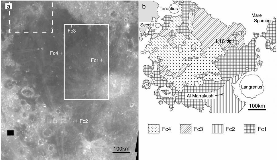 1470 S. Kodama and Y. Yamaguchi Mare Fecunditatis Geologic Setting The Fecunditatis basin is located to the southeast of Tranquillitatis (centered at 4 S, 52 E) (Fig.