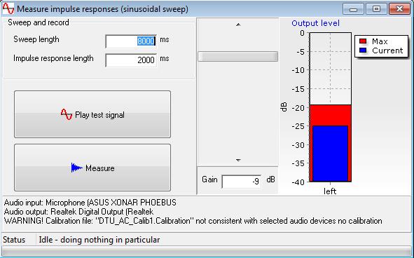 Once all connections have been fixed we can test the measuring signal by choosing Tools>Measure IR (Sinusoidal Sweep) or by clicking on the button (Figure 2). A message like: WARNING!