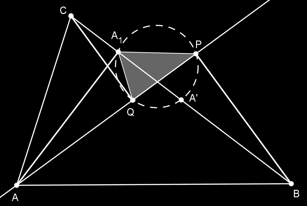 Tada središte D kružnice kroz točke P, Q, A i A 1 leži na kružnici devet točaka trokuta ABC i pravac A D okomit je na simetralu kuta CAB. Dokaz.