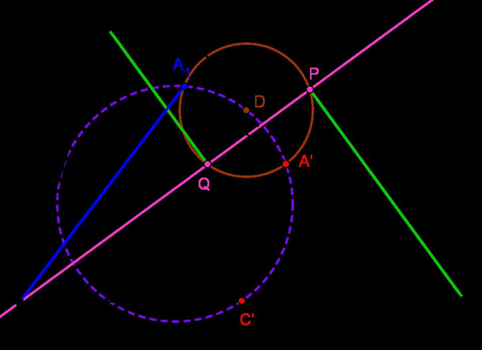 POGLAVLJE 2. TEOREM O FEUERBACHOVOJ TOČKI 16 Slika 2.5: Teorem 2.6 S obzirom na to da je točka D središte trokutu PA Q opisane kružnice, ona leži na simetralama stranica tog trokuta.