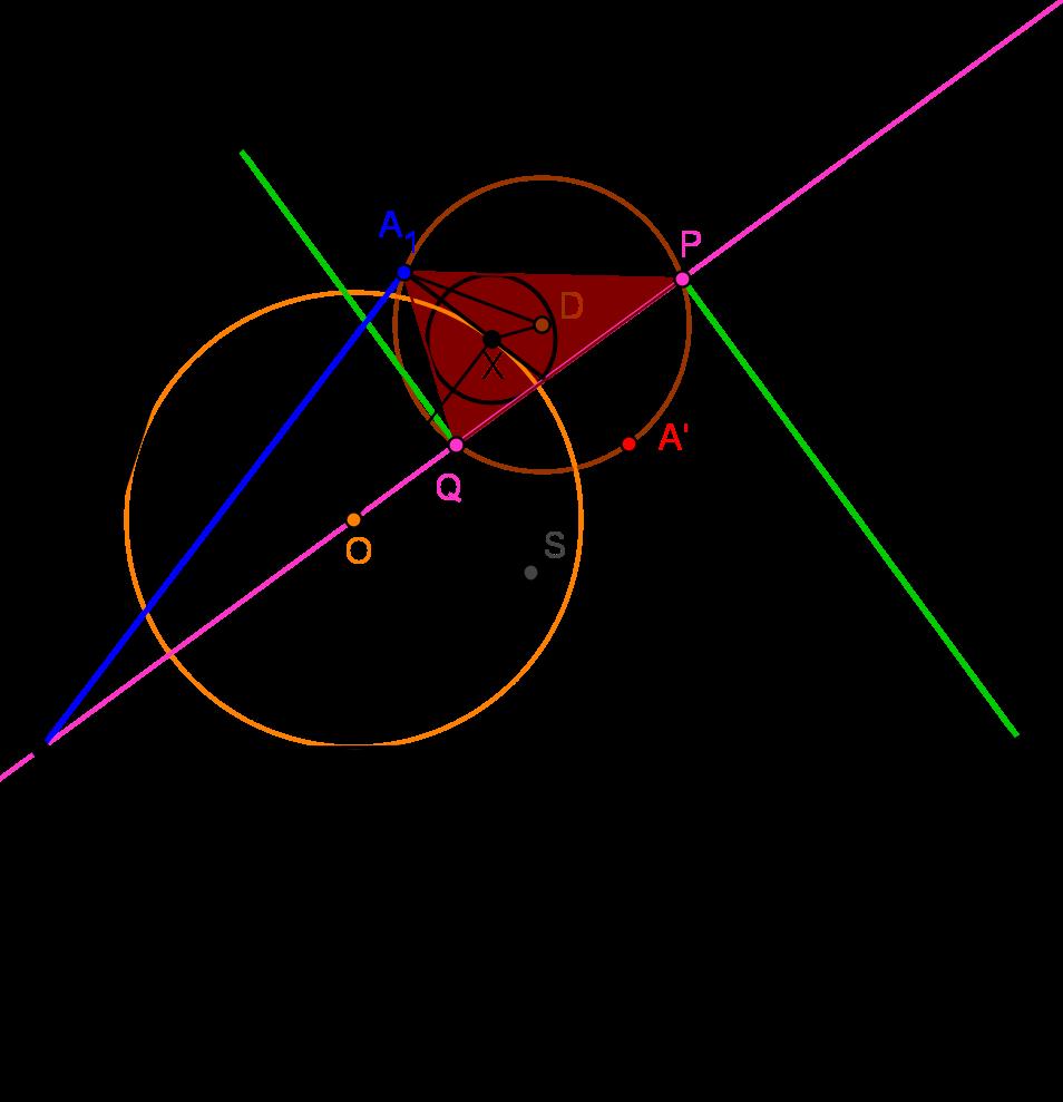 POGLAVLJE 2. TEOREM O FEUERBACHOVOJ TOČKI 19 Teorem 2.8. Neka kružnica upisana trokutu ABC dira stranicu BC u točki X te neka je A 1 nožište visine iz vrha A.