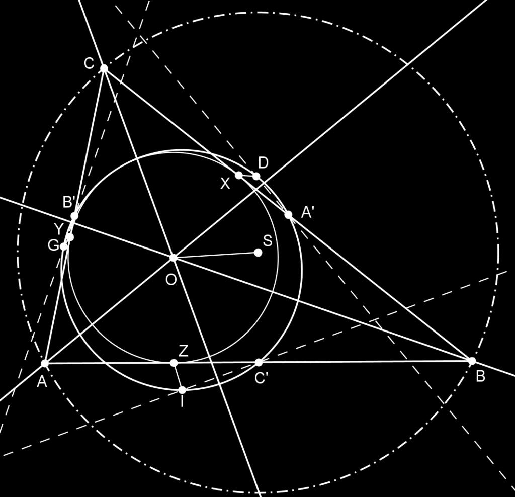 Neka su X, Y i Z redom točke dodira upisane kružnice trokuta ABC sa stranicama trokuta BC, AC i AB.