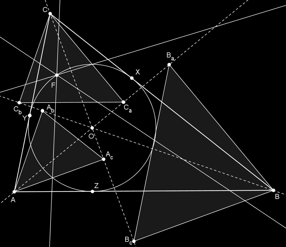 POGLAVLJE 3. SVOJSTVA FEUERBACHOVE TOČKE 53 Slika 3.17: Teorem 3.12 c) Idući teorem povezuje Feuerbachovu i Eulerovu točku simetrije promatranog trokuta. Teorem 3.15.