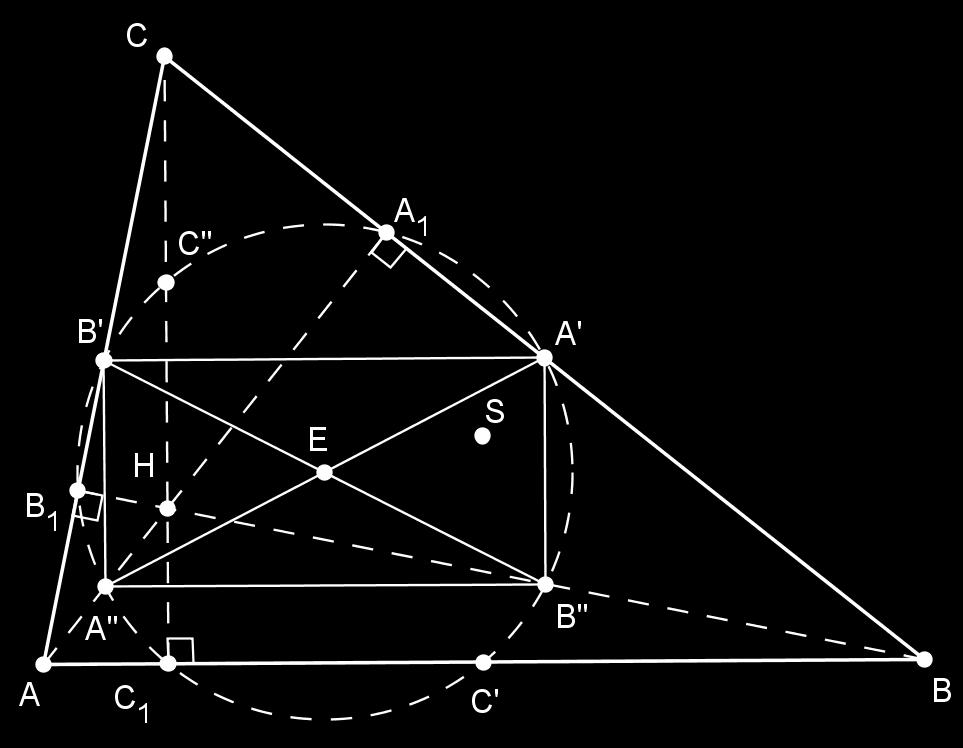 Analogno se dokazuje i da je A C A C pravokutnik, odnosno da mu možemo opisati kružnicu čije je središte u točki E, a polumjer 1 2 A A. Dakle, točke A, B C, A, B i C leže na istoj kružnici k.