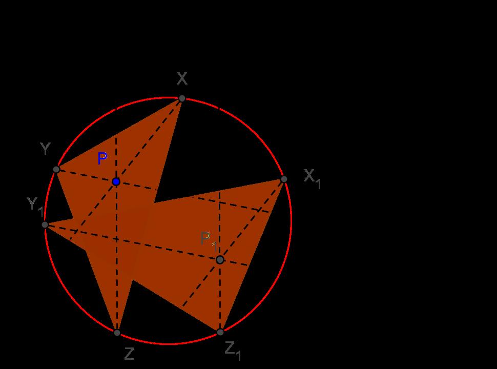 POGLAVLJE 4. GENERALIZACIJA FEUERBACHOVE TOČKE 66 nožišnog trokuta točke P s obzirom na trokut ABC prolazi kroz fiksnu točku Feuerbachove kružnice trokuta ABC. Dokaz. Dokaz slijedi iz teorema 4.7 i 4.