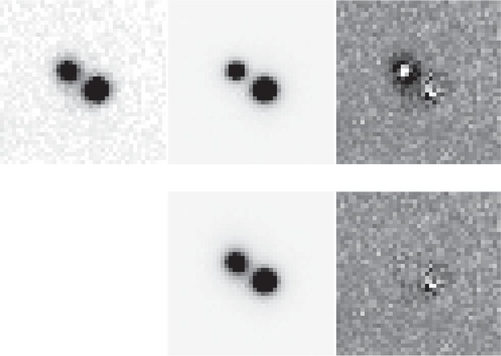 the lensing galaxy. Bottom left: WHT spectra, where the x-axis is observed-frame wavelength, of the primary and secondary objects.