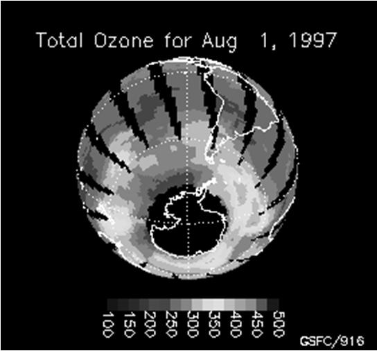 The 1997 Ozone Hole Ozone Hole Depletion Long Antarctic winter (May through September) The stratosphere is cold enough to form PSCs PSCs deplete odd nitrogen (NO) Help convert unreactive forms of
