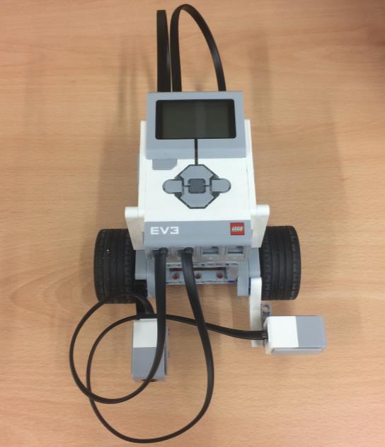 For this experiment we used a Lego Mindstorms-EV3 robot. To make it possible for the robot to drive around in a two dimensional field we constructed it using two motors.