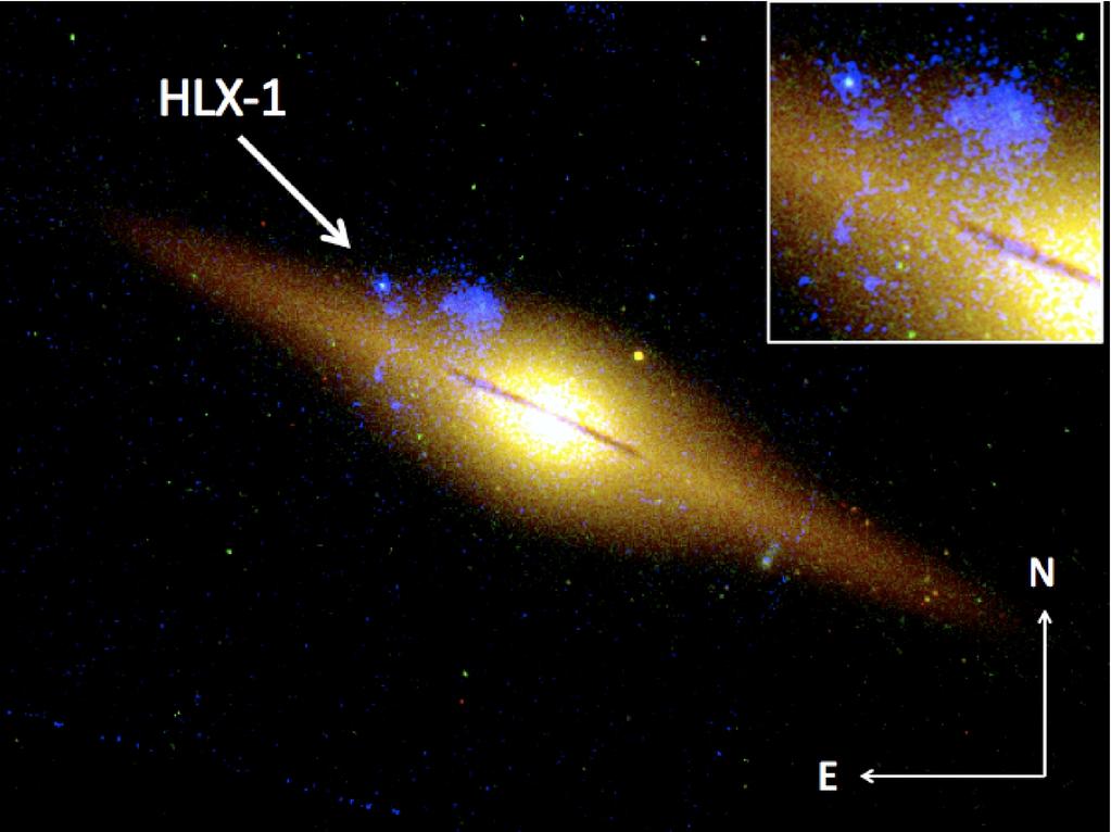 3. intermediate-mass BHs (IMBHs) DEFINITION of IMBHs: BHs with mass 102 5 M OBSERVATIONAL EVIDENCES: none, just hints # 1 Hyperluminous X-ray source HLX-1 close to ESO