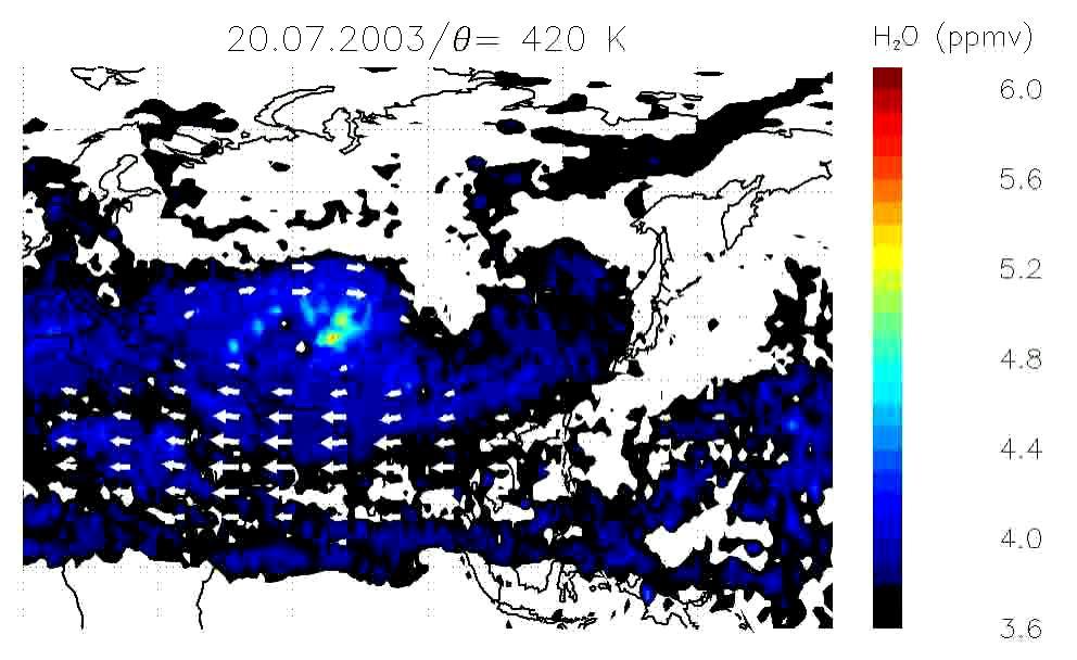 Transport of water vapour from the tropical UT into the extra-tropical LMS CLaMS H 2 O simulation at 18 km altitude from July