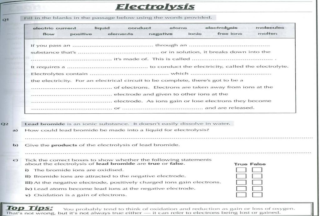 Homework 3: Electrolysis Read the information about the electrolysis of brine (salt water, also called sodium chloride solution) and then answer the questions carefully.
