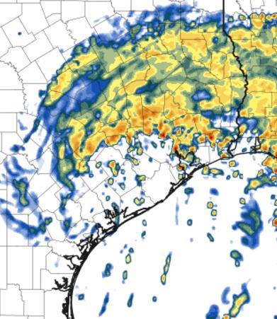 occassionally heavy rain northern half of SE TX all day.