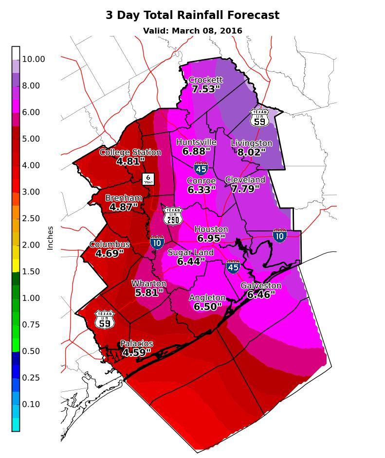 3 Day Total Precipitation Forecast Valid: March 8 11, 2016 Forecast Summary Flash Flood Watch from 12 Noon Today through Wednesday