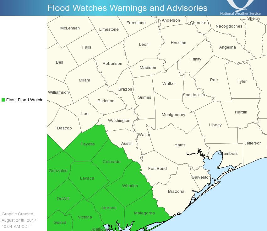 Watches and Warnings (continued) Flash Flood Watch in effect for Matagorda, Jackson,
