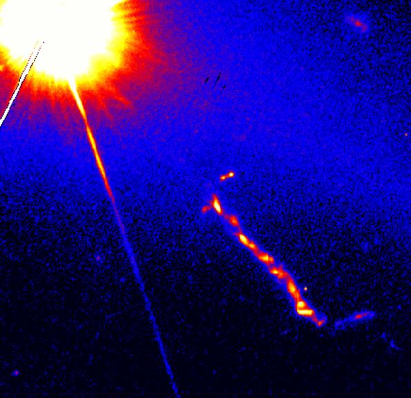 No counterjet is seen on the other side of the quasar from the jet in this image. Lecture 17 Astronomy 102 7 Quasars are the nuclei of galaxies Hubble-ACS photo-negative image of 3C 273.