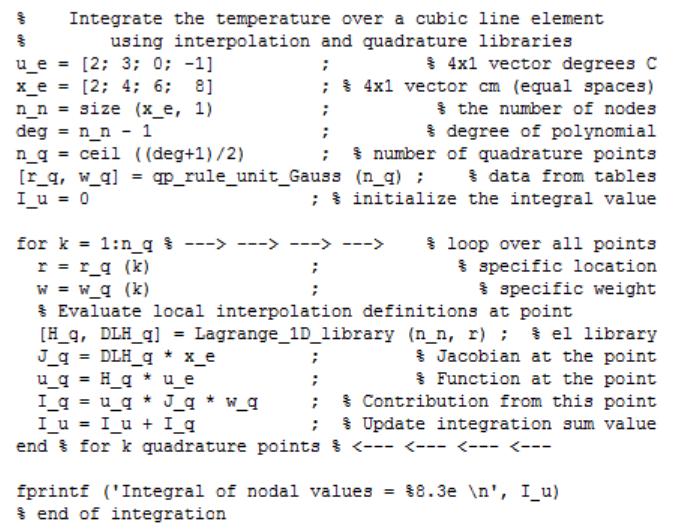 Figure 3.-4 Numerical line integration using tables and the element library Example 3.