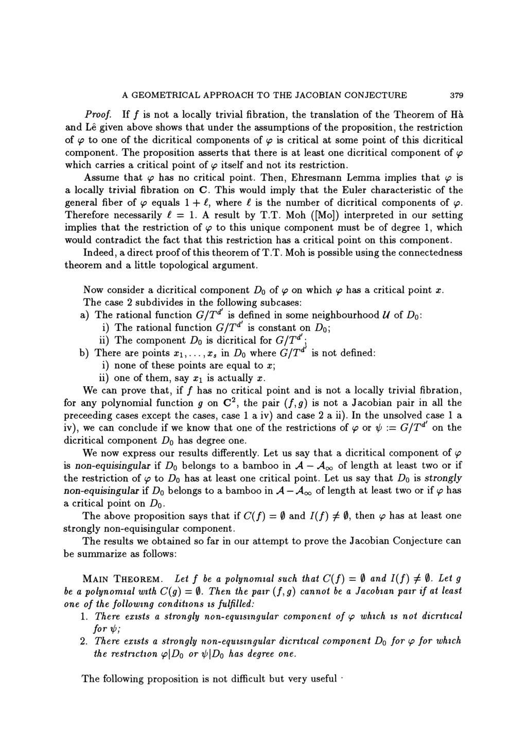 A GEOMETRICAL APPROACH TO THE JACOBIAN CONJECTURE 379 Proof.