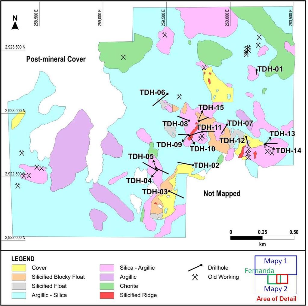 Tenoriba - Historical Exploration All core from the 15 Phase 1 diamond drill holes is available at the on-site exploration camp.