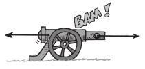 16 When a cannonball is fired from a cannon, the force the cannon exerts on the cannonball is exactly and to the force the cannonball exerts on the cannon 17 Name the three factors that you must